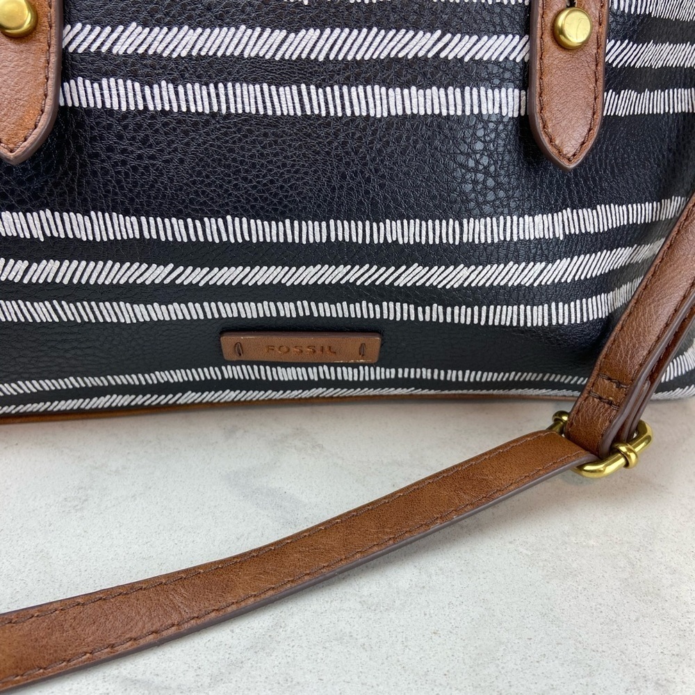 Fossil Striped Crossbody Vegan Leather Satchel Tote - Picture 4 of 10